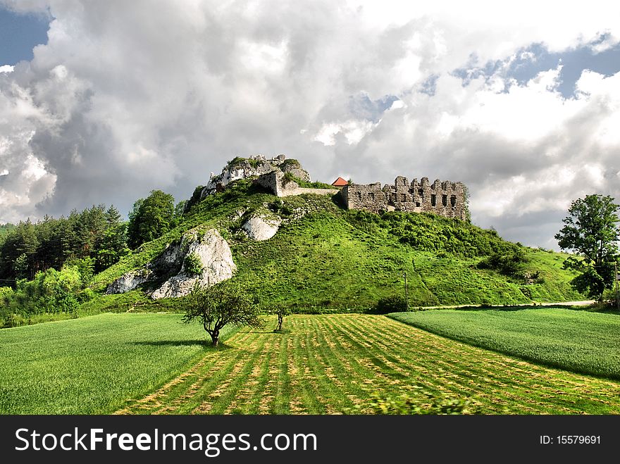 Spring landscape with ancient castle. Spring landscape with ancient castle