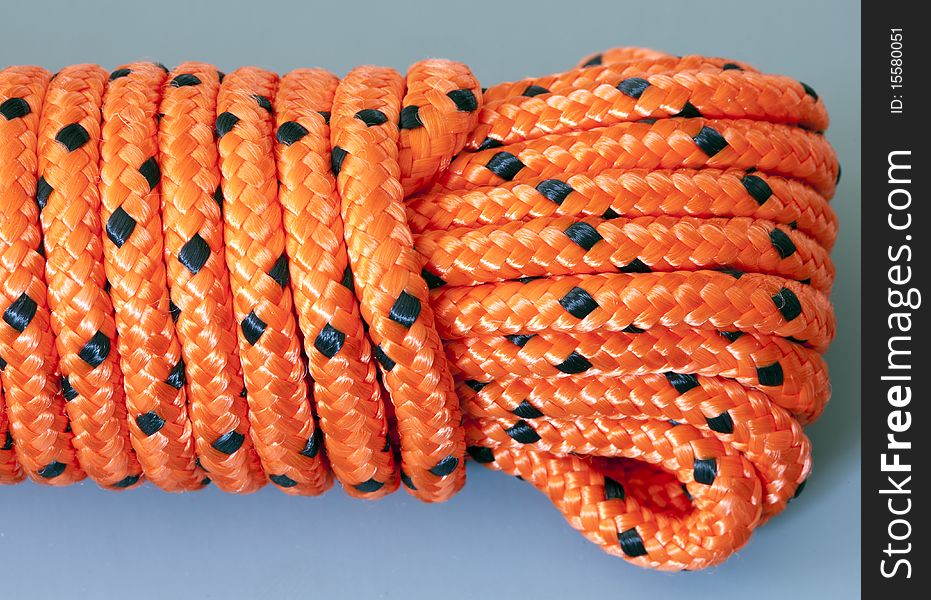 Rope close up of orange climbing rope