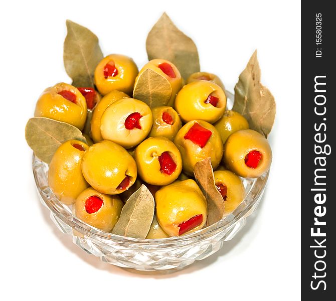 Green Olive Fruits Stuffed With Red Pepper
