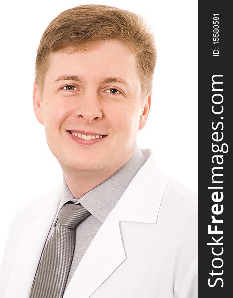 Photo of smiling doctor on white. Photo of smiling doctor on white