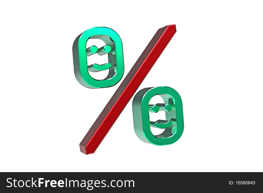 Green and red percentage symbol with smile isolated on white 3d render
