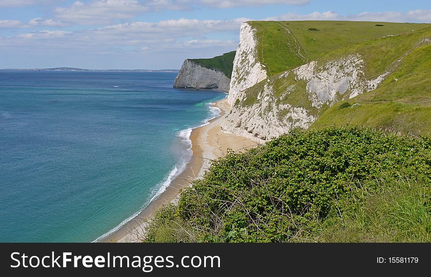 A clifftop view from the coastal paths of Dorset UK. A clifftop view from the coastal paths of Dorset UK.