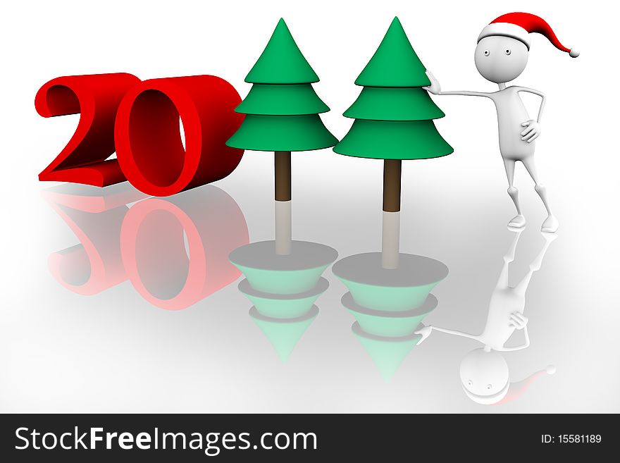 Image from the 2011 series. Realistic 3d render. A man stands near the figures and two trees. Image from the 2011 series. Realistic 3d render. A man stands near the figures and two trees.