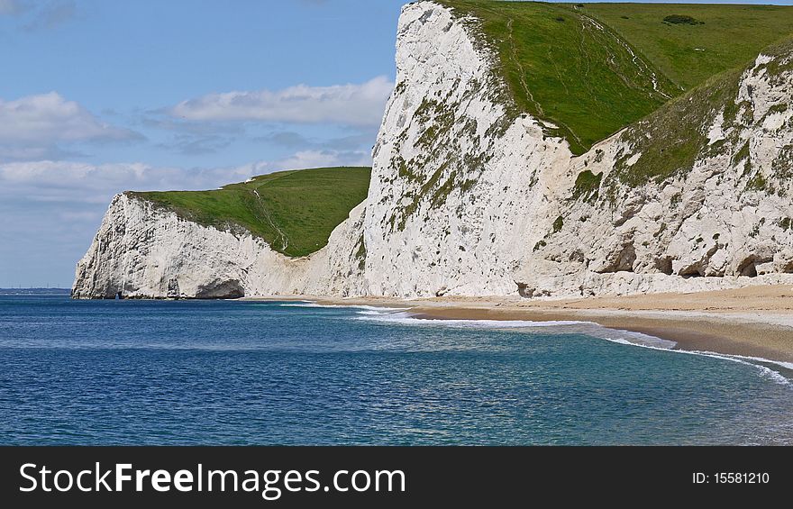 Beach and cliffs.