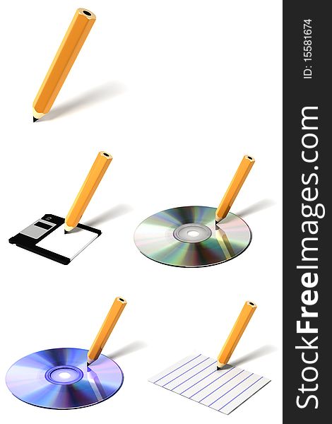 Pencil 3D icon on white background collection. Pencil 3D icon on white background collection