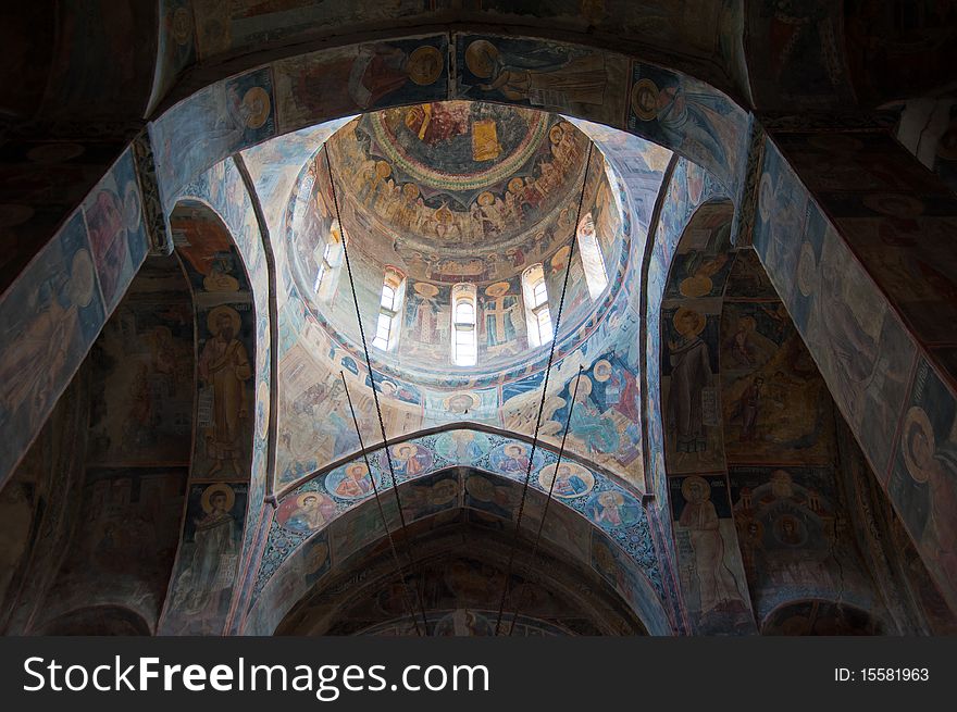 Beautiful ceiling inside an orthodox monastery near the mountain of Fruska Gora, Serbia. Beautiful ceiling inside an orthodox monastery near the mountain of Fruska Gora, Serbia