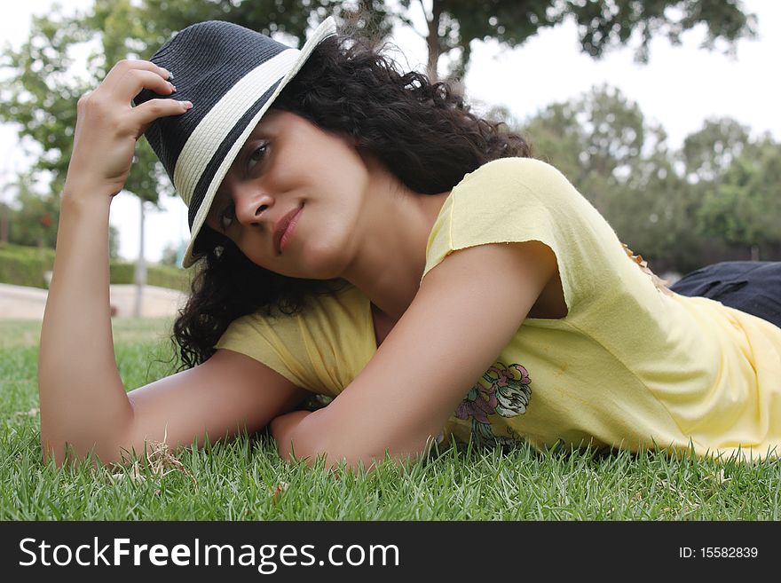 Portrait of a lovely woman in the hat