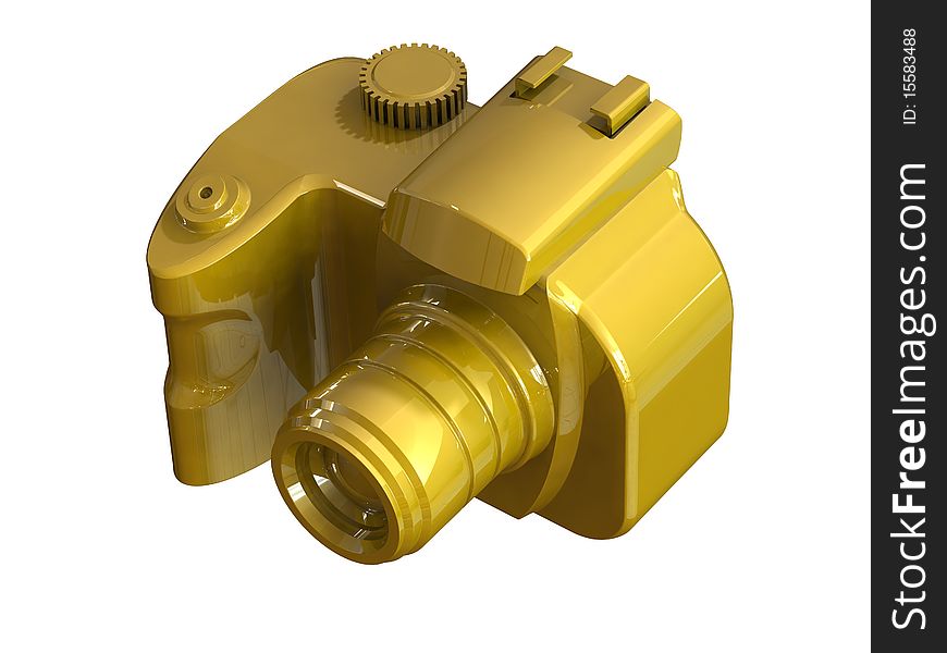 3d render of DSLR gold camera