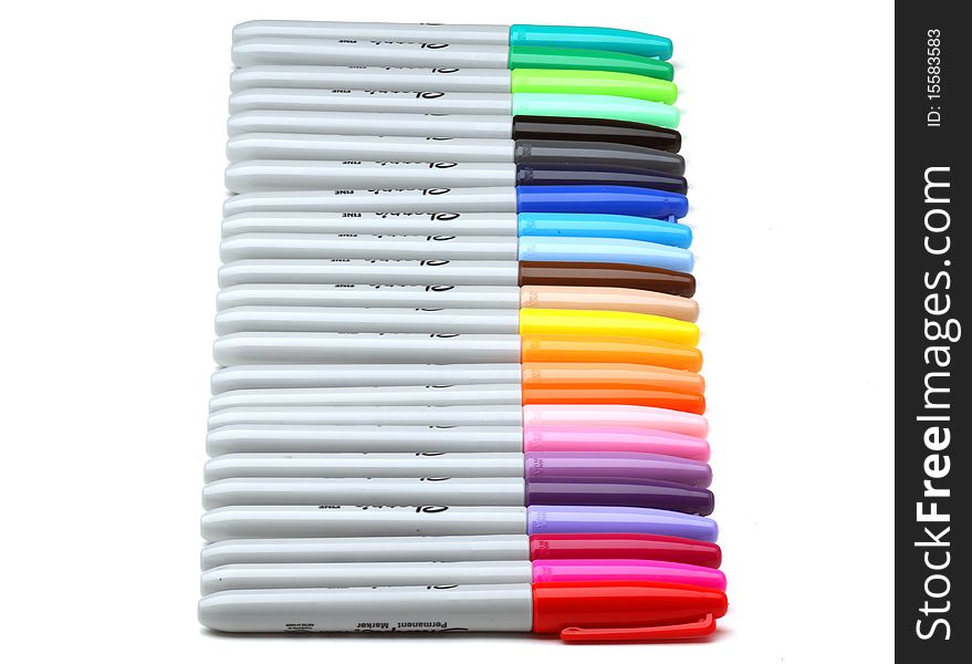 Markers on a white background