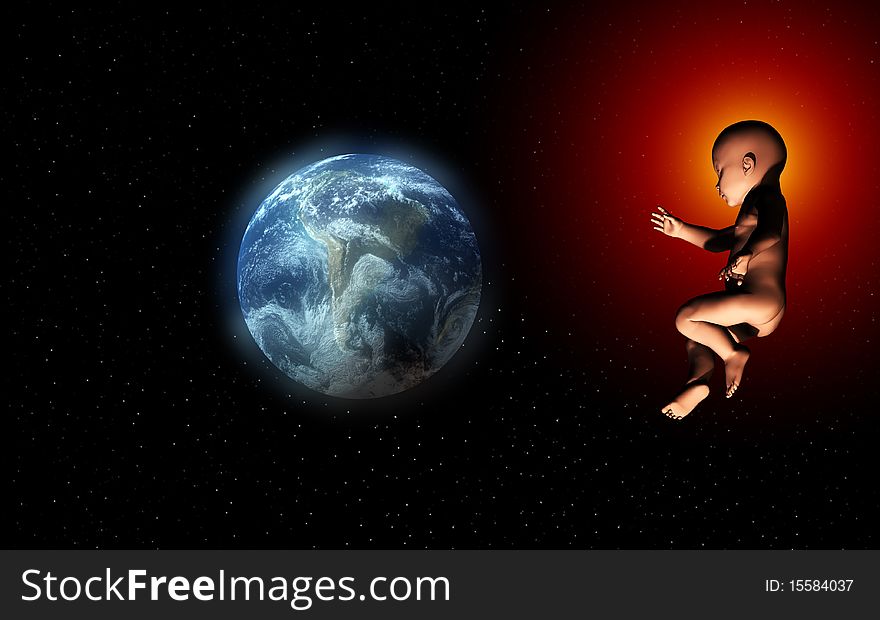 A Baby floating in space representing new beginnings. A Baby floating in space representing new beginnings.