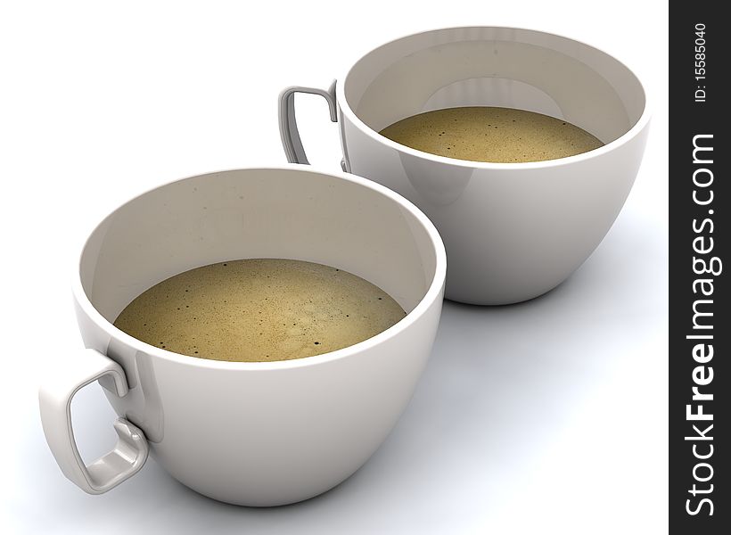 3D render of cups of coffee isolated on white. 3D render of cups of coffee isolated on white