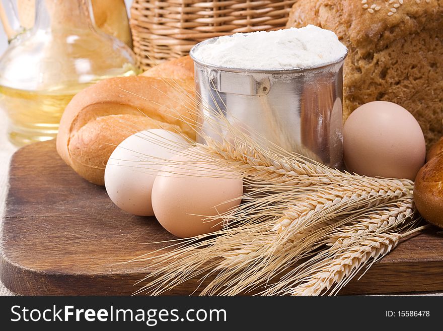 Set of bakery products on board