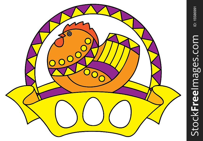 Chicken and eggs. The logo with ribbon.