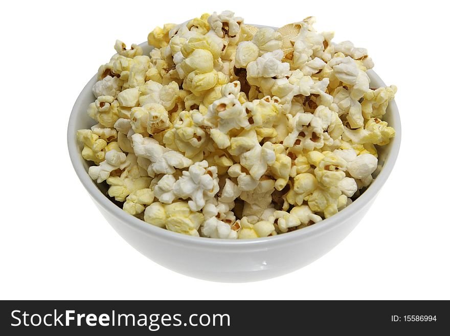 Bowl of popcorn isolated on white background