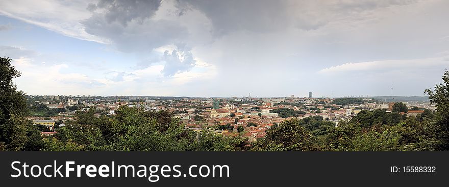 Vilnius old city panorama, cloudscape, early evening in summer