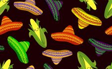Pattern In Mexican Style. Pattern Seamless Pattern With Sombrero And Corn. Can Be Used As A Background, Wrapping Paper, Covers, Stock Photos