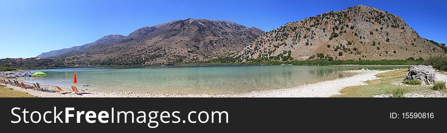 Mountains lake Kourna on Crete, Greece.