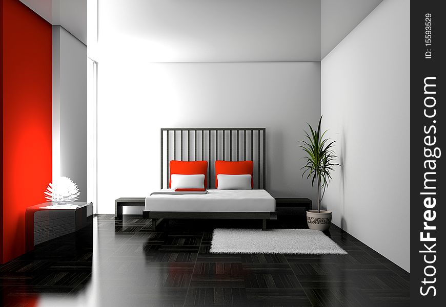 Modern interior of a bedroom room 3D