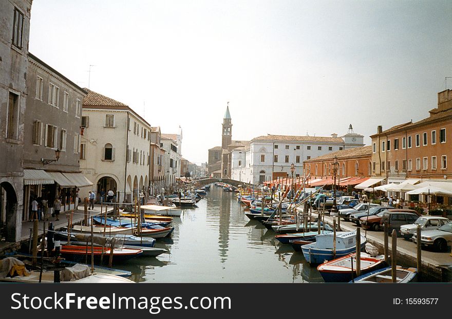 Venice water channel with ships. Venice water channel with ships