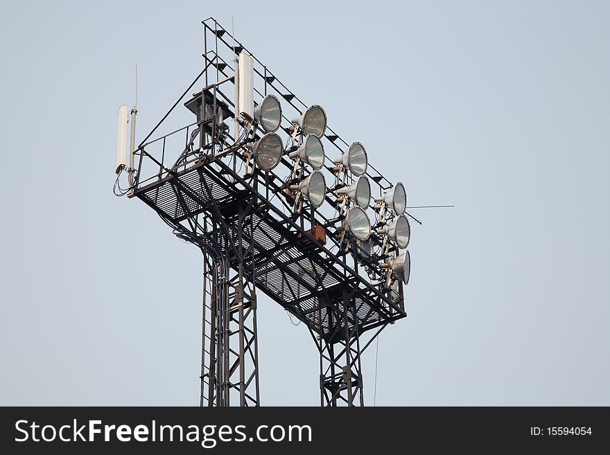 Stadium light and Cellular Antennas. Telecommunications Equipment