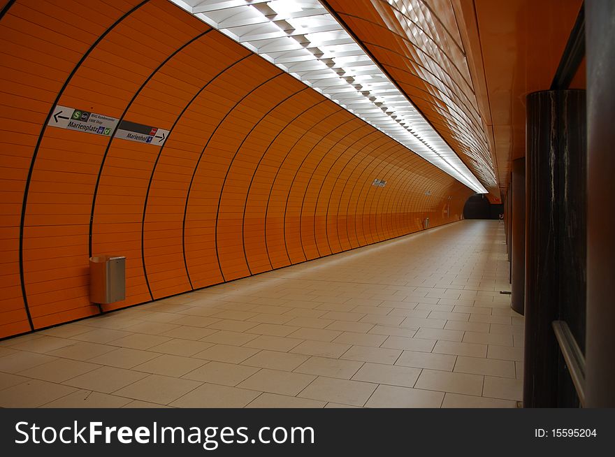 Colorful orange underground station in Munich. Colorful orange underground station in Munich