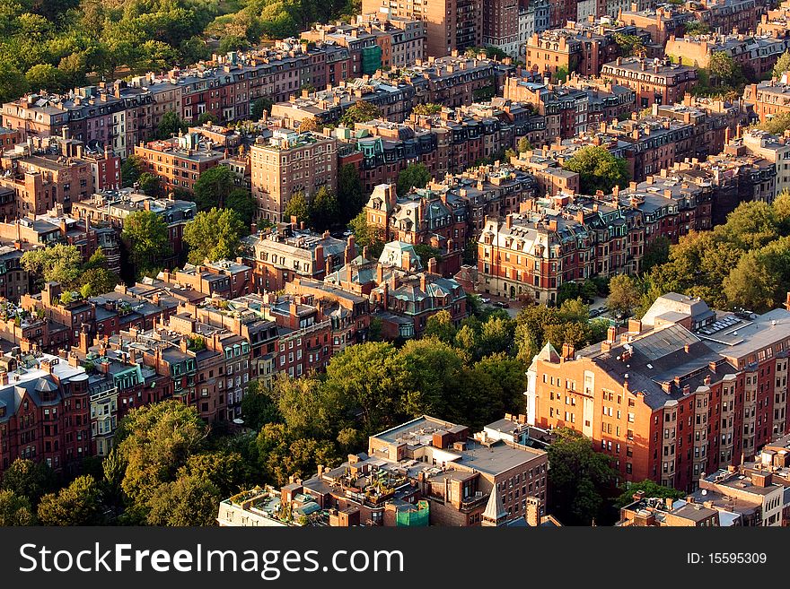 View if one of Boston neighborhoods in downtown. Massachusetts - USA.