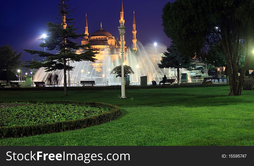 A view of Sultanahmet Mosque in istanbul at night. A view of Sultanahmet Mosque in istanbul at night.