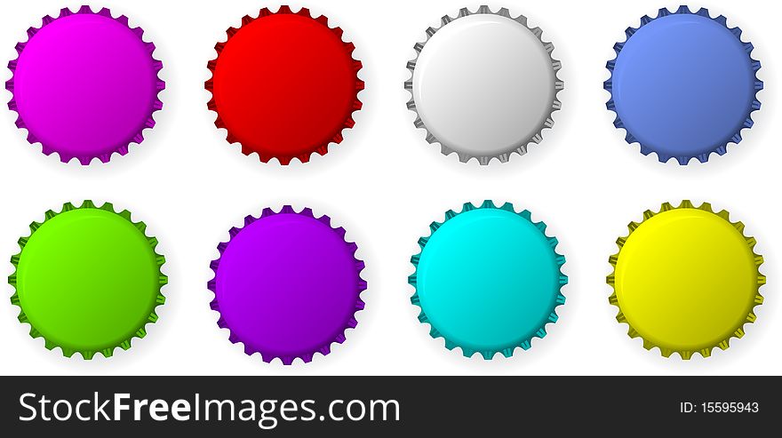 Color bottle caps isolated over white