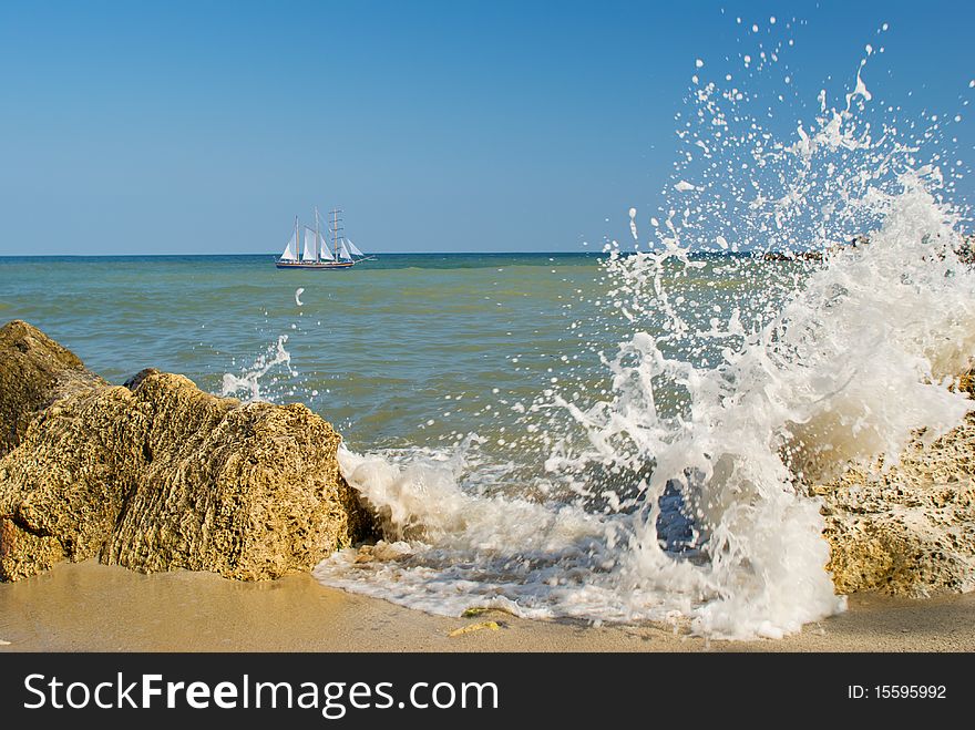 Sailing vessel about coast of Spain