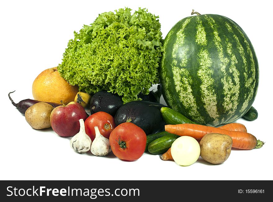 Fruits and vegetables isolated on the white background