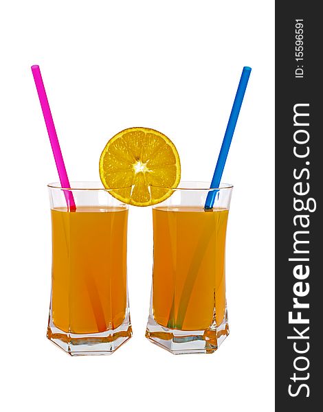 Two glasses of fresh orange juice isolated on white