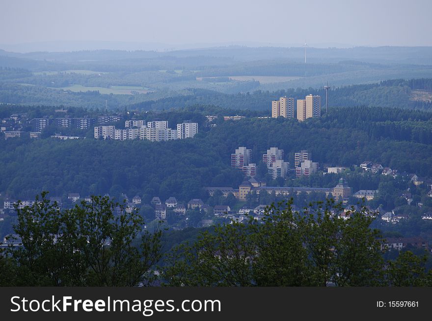 Panorama of the german City of Siegen showing Fischbacherberg Village