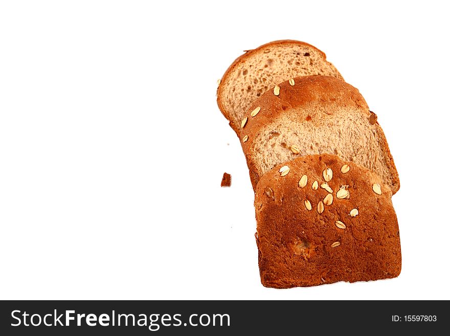 Roasted bread on pure white background.