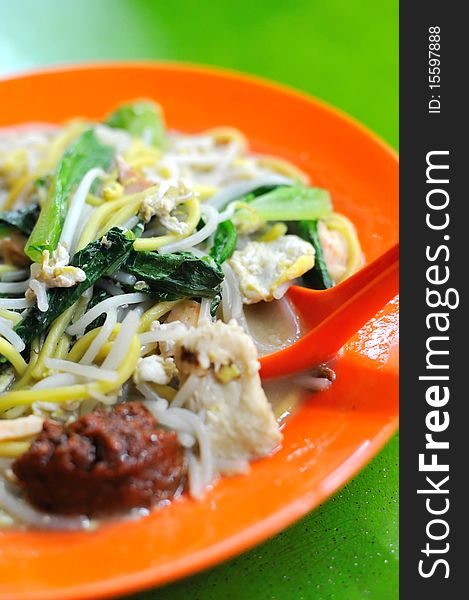 Sumptuous looking Chinese style vegetarian noodles. Made with various ingredients and vegetables. For concepts such as healthy eating and lifestyle, and food and beverage.