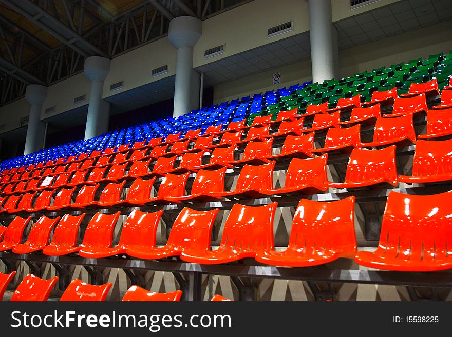 Bright red stadium seats