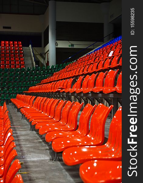 Bright red stadium seats