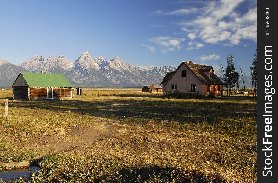 Landscape of a barn with mountains. Landscape of a barn with mountains