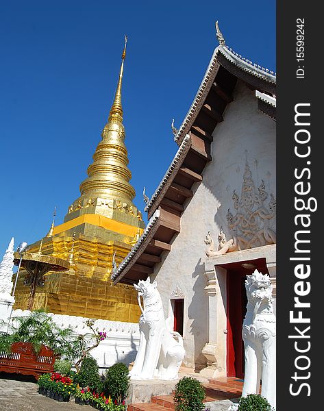 This is ancient thai temple with golden pagoda. This is ancient thai temple with golden pagoda
