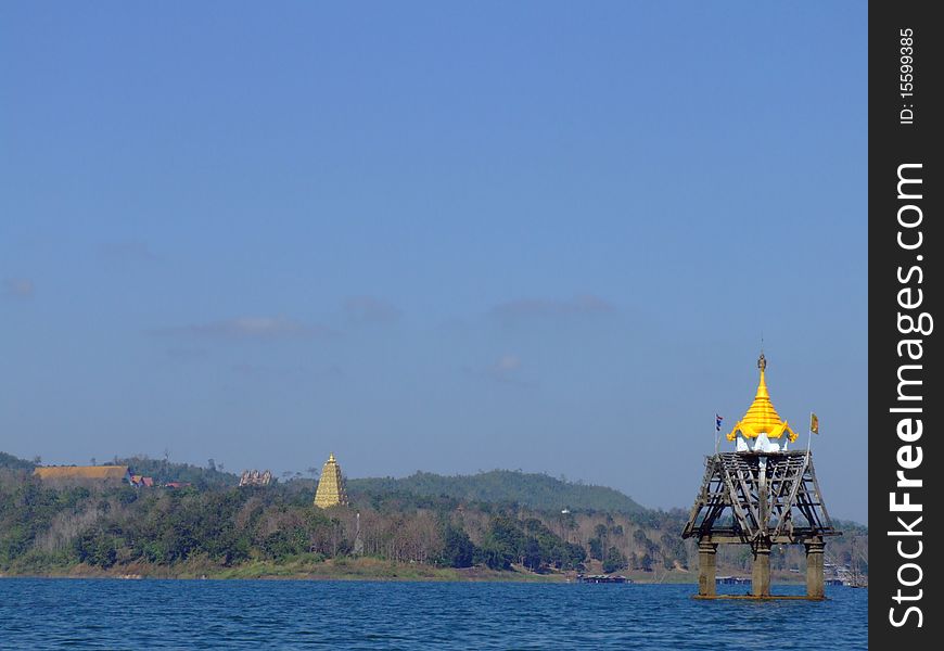 Ancient Ruins Pagoda In Lake Of Thailand