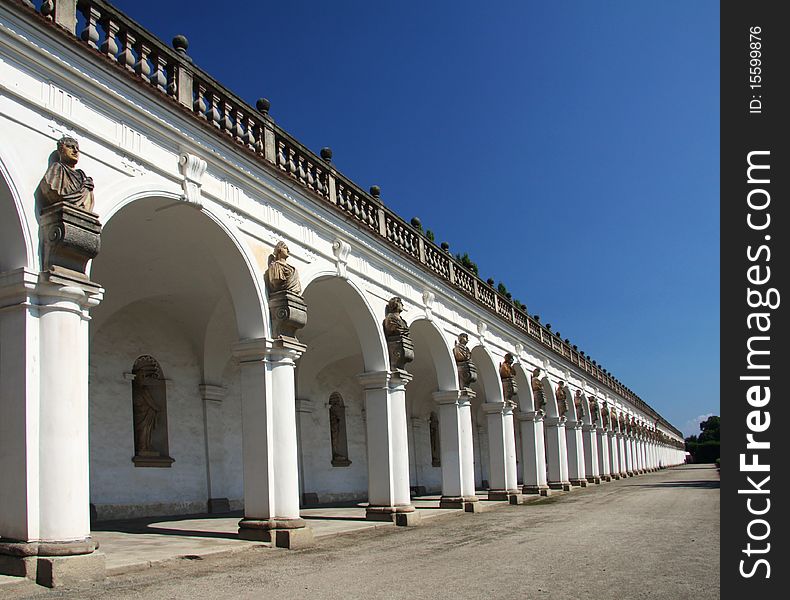 Colonnade in flower garden, Kromeriz, Czech Republic