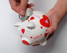 Kid Hands With Piggy Bank Royalty Free Stock Photo