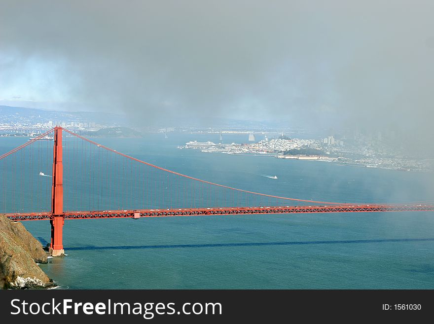 Fog ingulfs the Golden Gate Bridge in San francisco