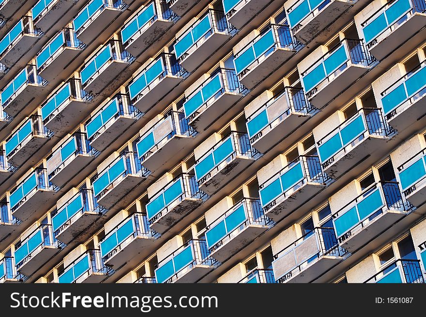 Wall of the high house with set of balconies. Wall of the high house with set of balconies