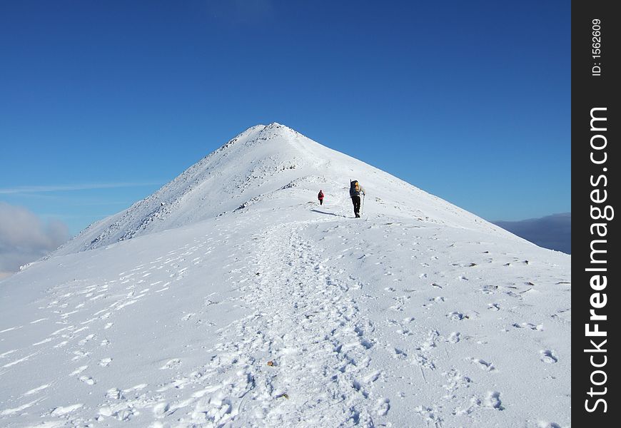 Approaching the summit of Catstyecam in the English Lake District