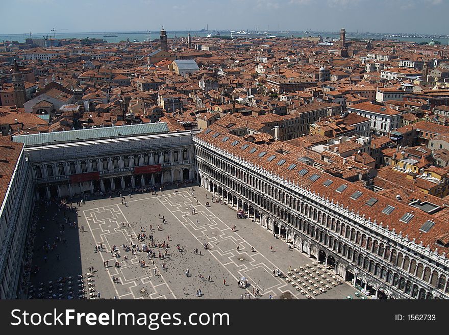 An aerial view of Venice city from bell tower. An aerial view of Venice city from bell tower