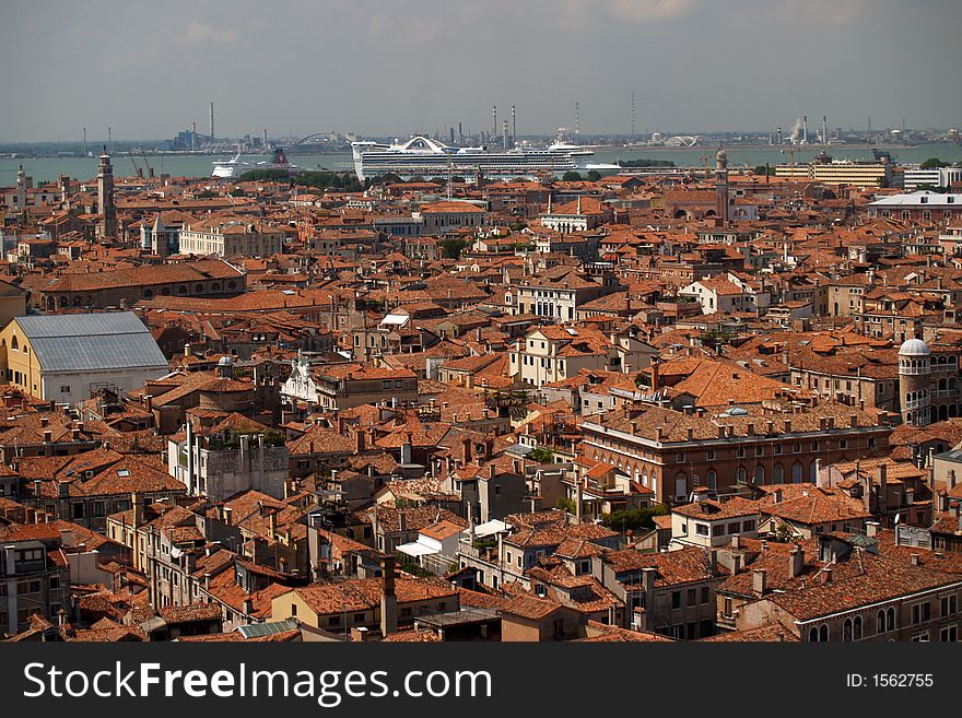 An Aerial View Of Venice City From Bell Tower