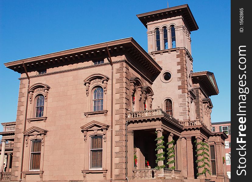 View of an Italian Villa style Mansion in Portland, Maine built between 1858 and 1860. View of an Italian Villa style Mansion in Portland, Maine built between 1858 and 1860