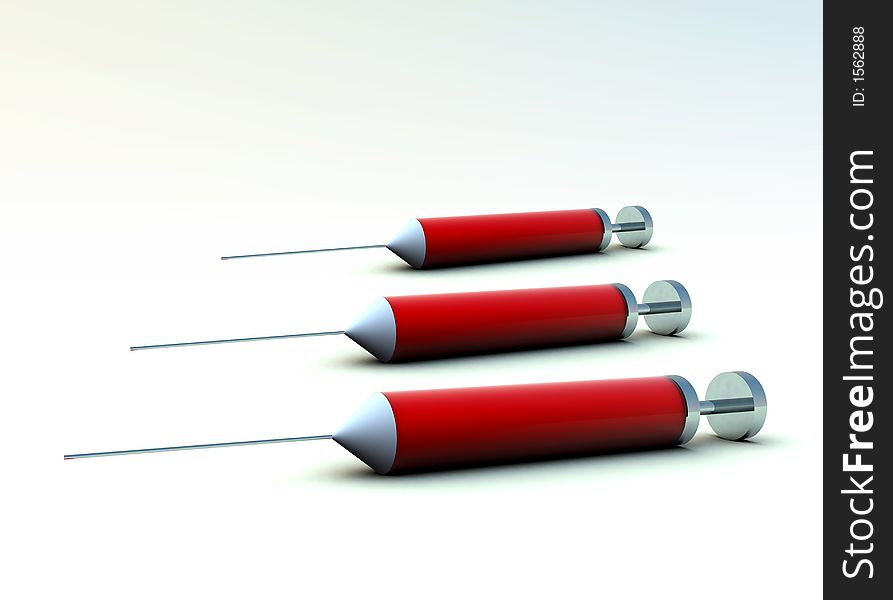 Three syringe's which are full of red blood. Three syringe's which are full of red blood.