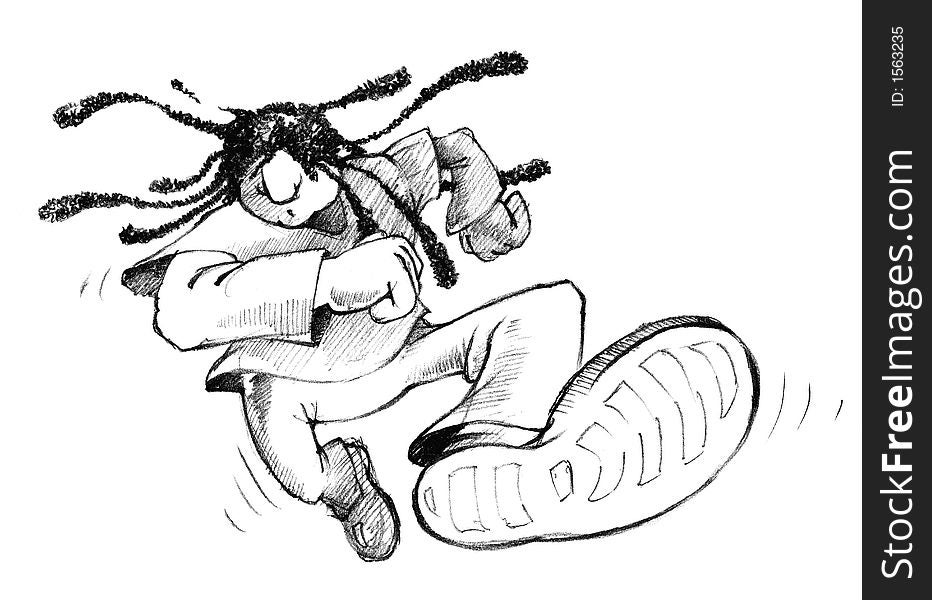 Cartoon illustration of running teenager at white background. Cartoon illustration of running teenager at white background