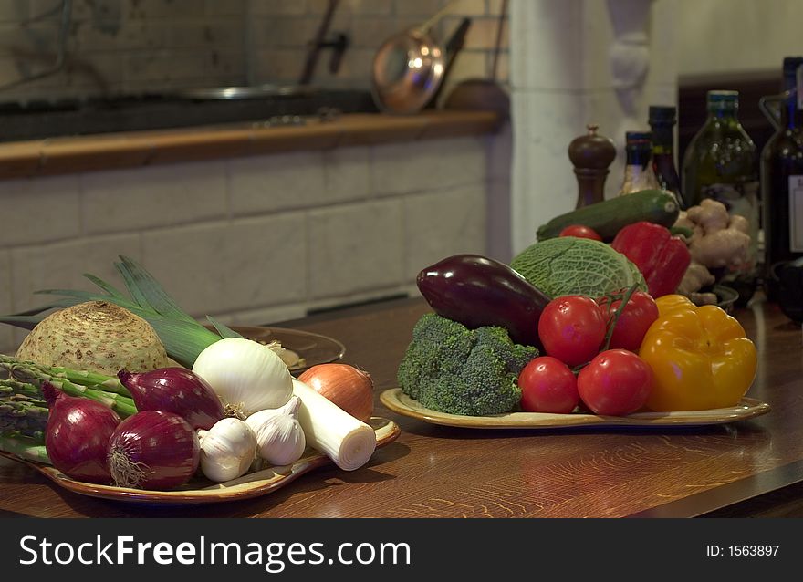 Multiple vegetables lying table top. Harvest time. Multiple vegetables lying table top. Harvest time